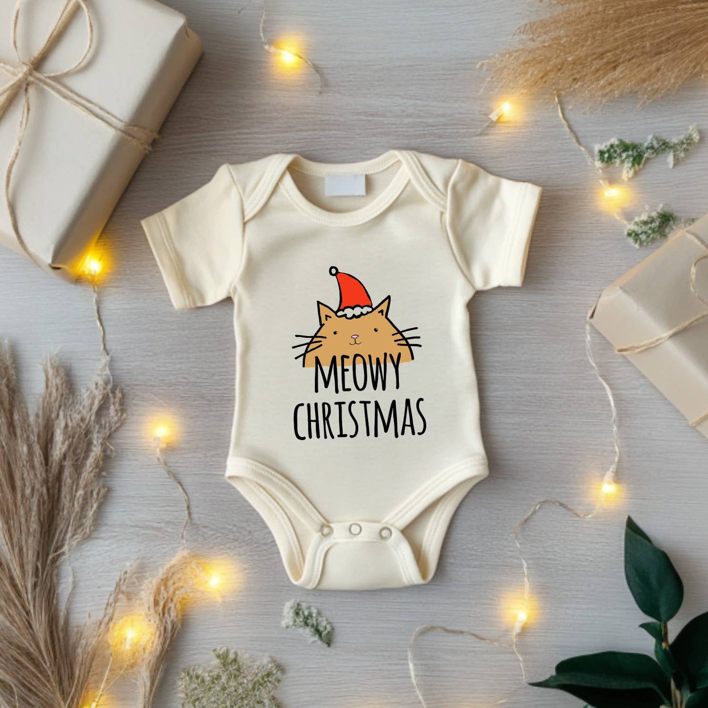 Meowy Christmas - Onesie - Oatmeal