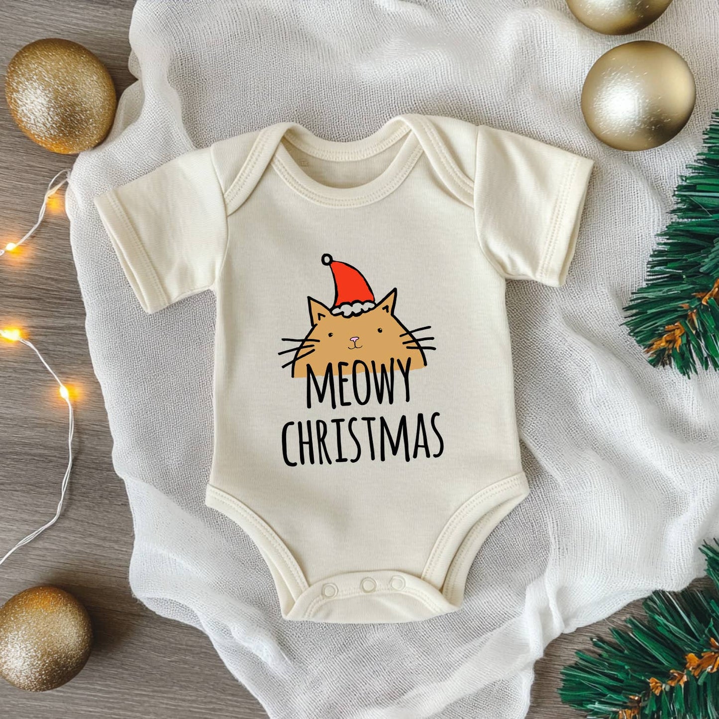 Meowy Christmas - Onesie - Oatmeal