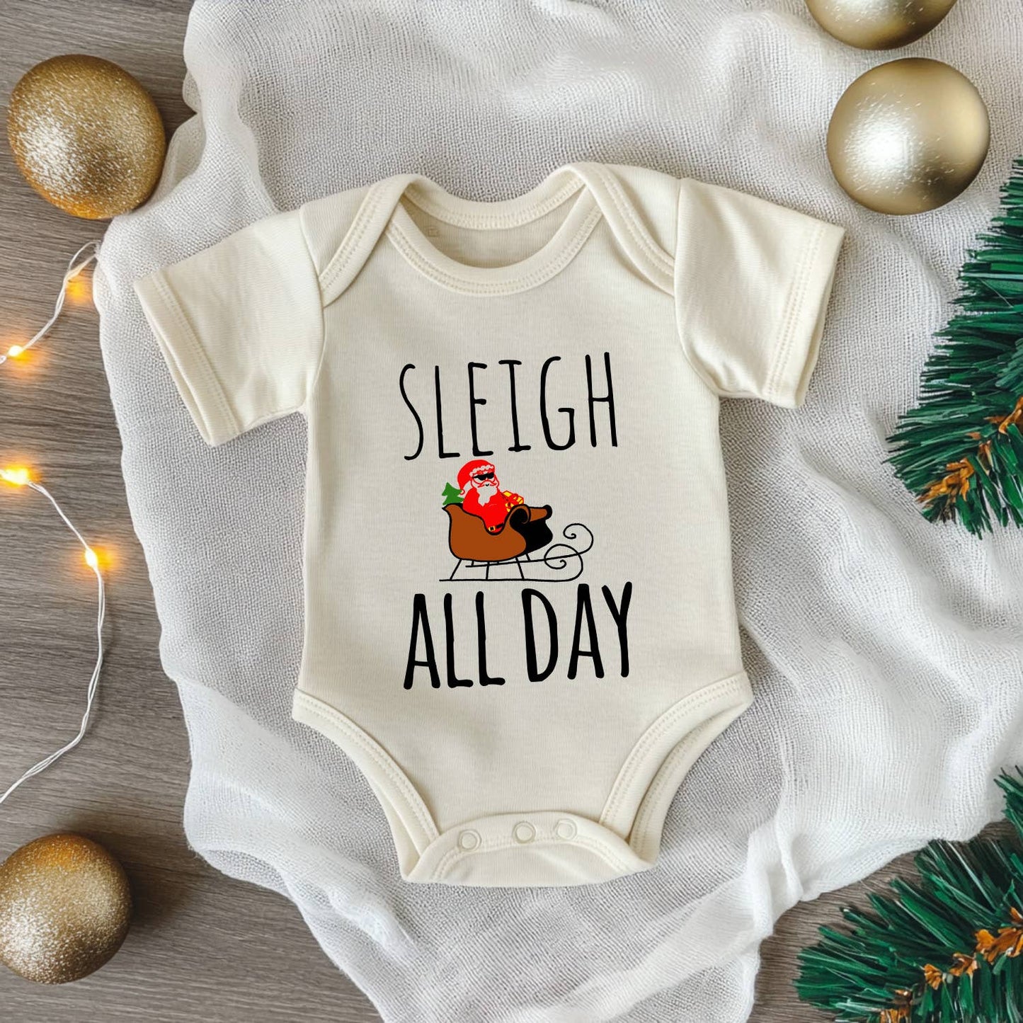 Sleigh All Day - Christmas Onesie - Oatmeal