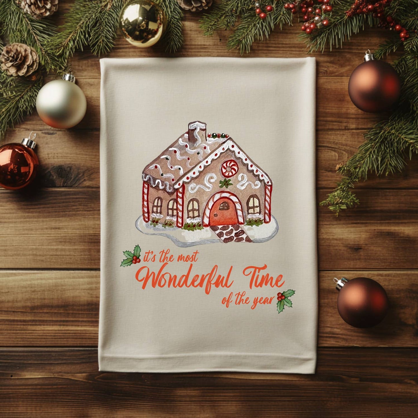Most Wonderful Time - Watercolor Christmas Kitchen Towels