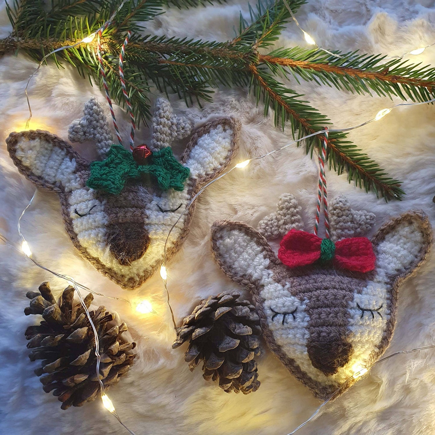 Crochet Sweet Snoozing Reindeer Ornament, Christmas Decor