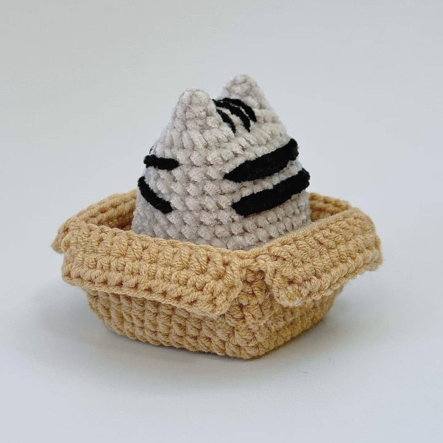 Cat in Box Crochet, Handmade Loaf Cat Decor, Cute Cat Gift