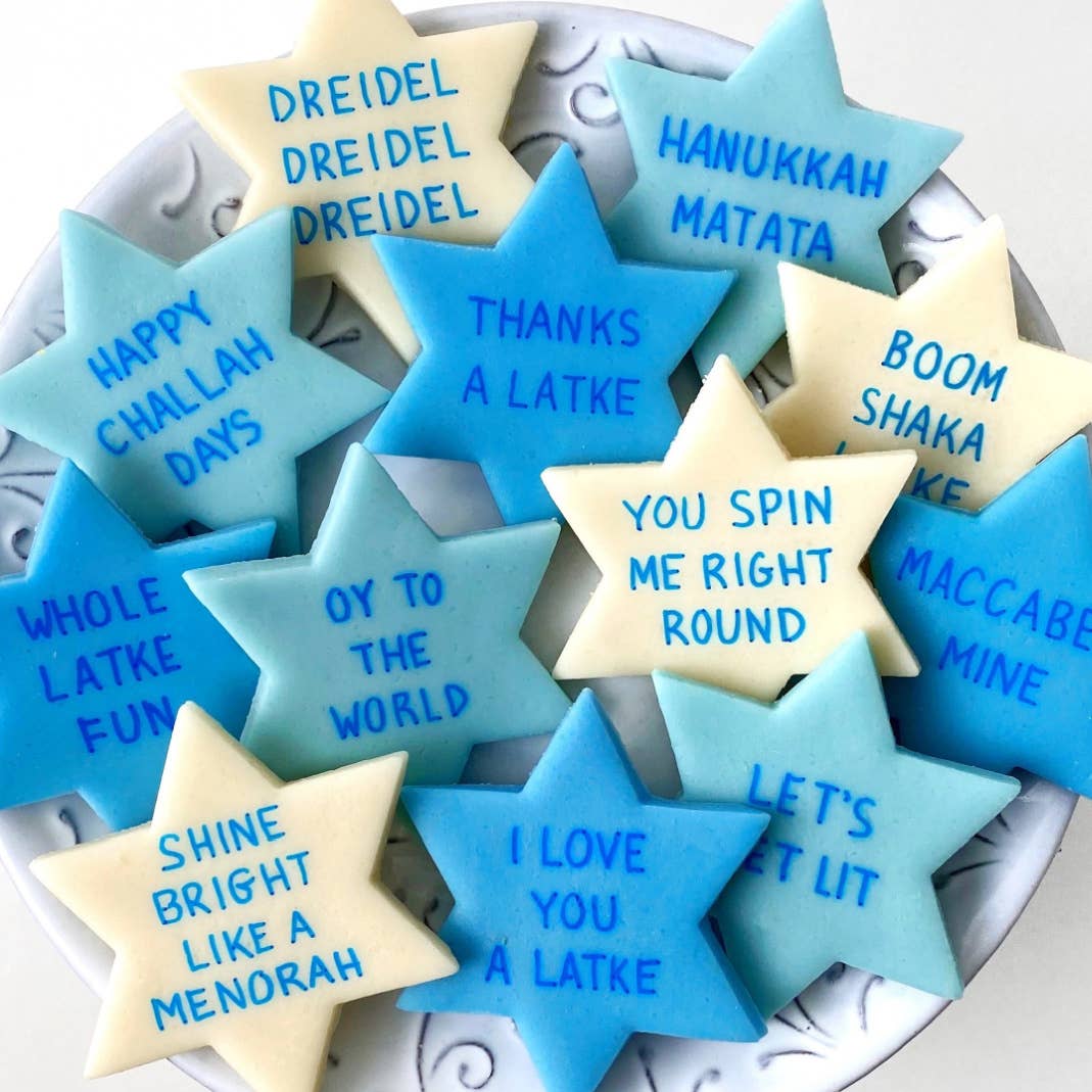 Gourmet Marzipan Hanukkah Punny Conversation Stars of David