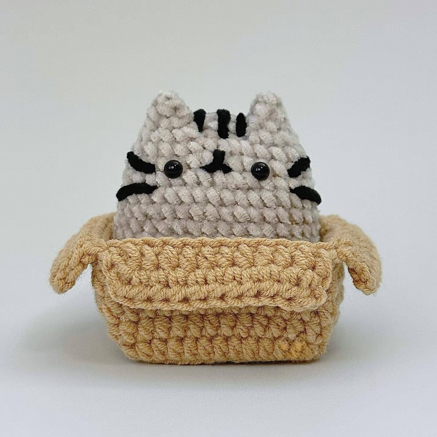 Cat in Box Crochet, Handmade Loaf Cat Decor, Cute Cat Gift