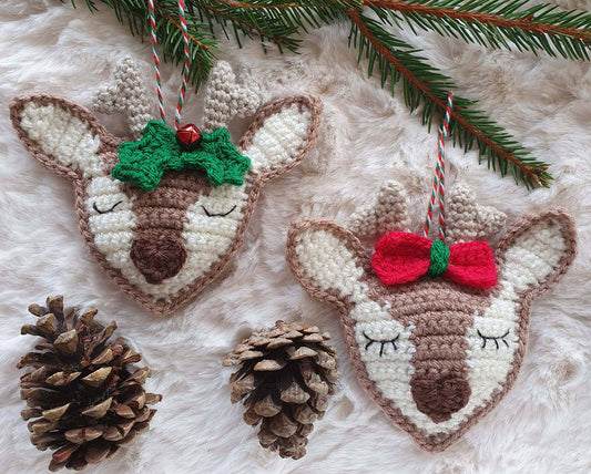 Crochet Sweet Snoozing Reindeer Ornament, Christmas Decor