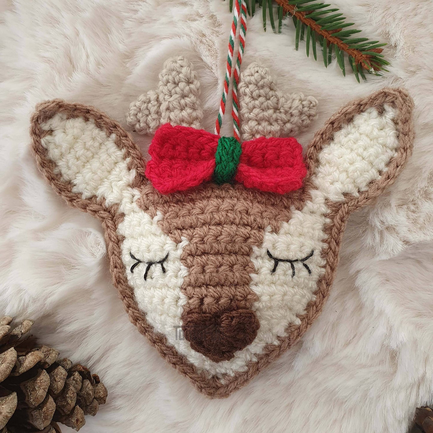 Crochet Sweet Snoozing Reindeer Ornament, Christmas Decor
