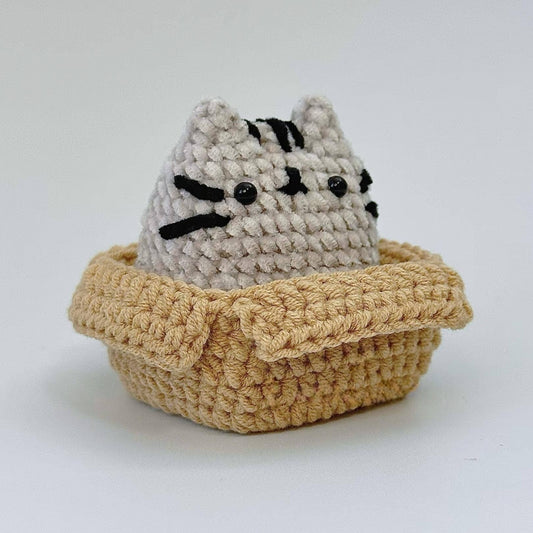 Cat in Box Crochet, Handmade Loaf Cat Decor, Cute Cat Gift