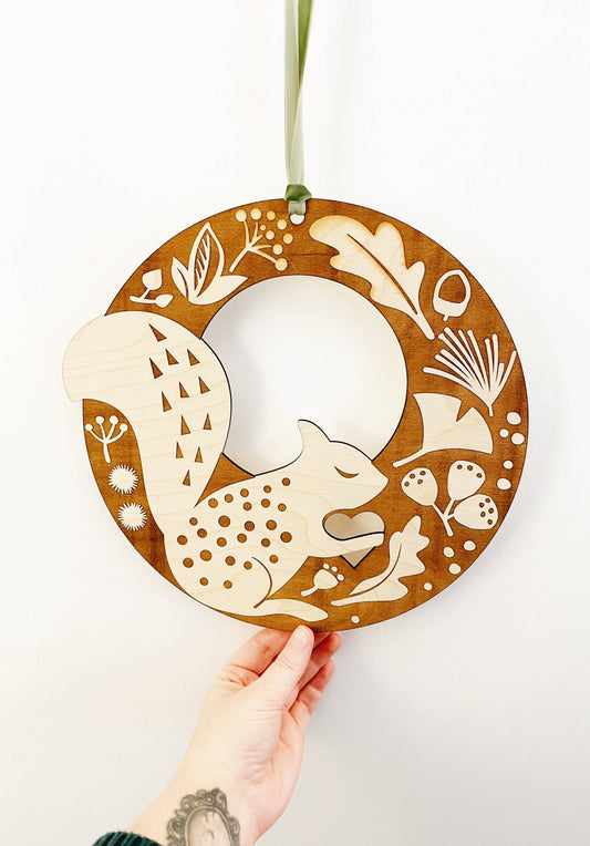 Wood Squirrel Wall Decor Wreath