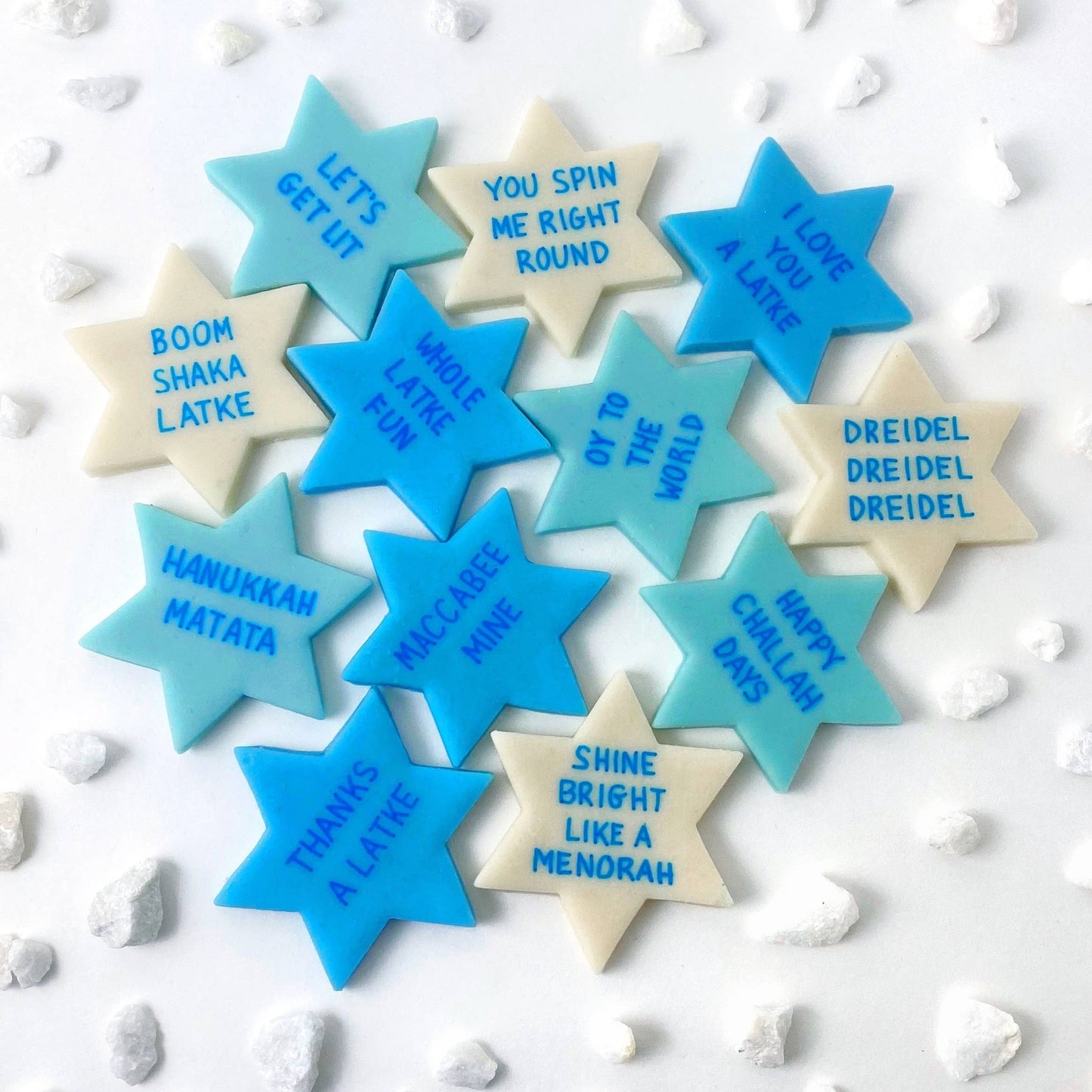 Gourmet Marzipan Hanukkah Punny Conversation Stars of David