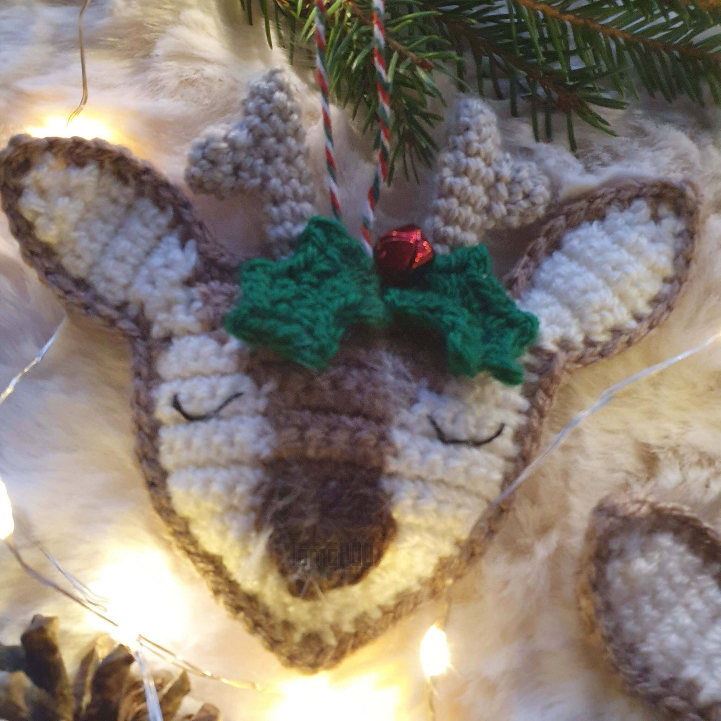 Crochet Sweet Snoozing Reindeer Ornament, Christmas Decor